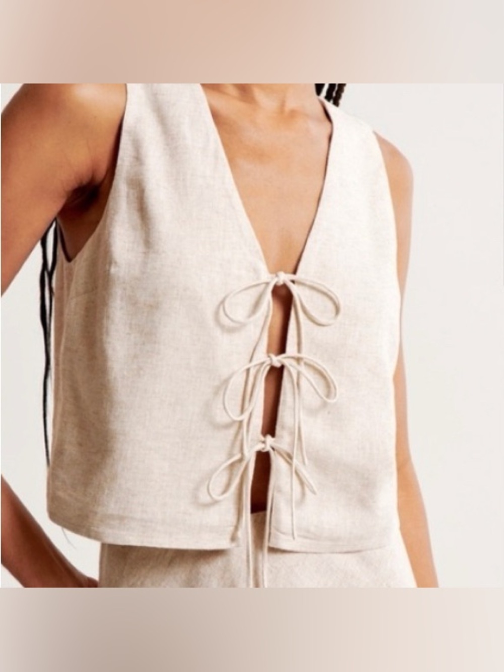 Abercrombie & Fitch Natural Tie-Front Linen-Blend Camisole